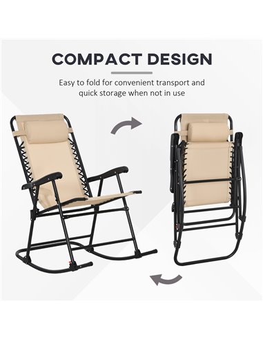 Outsunny Outdoor Folding Rocking Chair, Zero Gravity Design with Headrest, Portable and Comfortable, Beige 84A-099V01BG