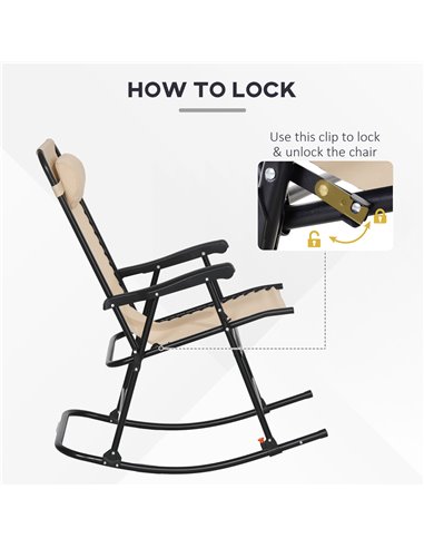 Outsunny Outdoor Folding Rocking Chair, Zero Gravity Design with Headrest, Portable and Comfortable, Beige 84A-099V01BG