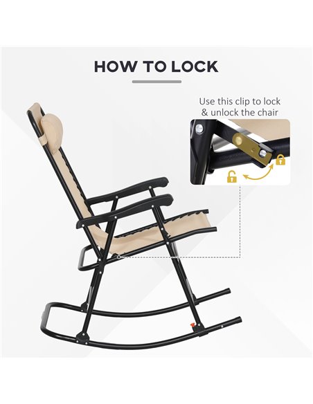 Outsunny Outdoor Folding Rocking Chair, Zero Gravity Design with Headrest, Portable and Comfortable, Beige 84A-099V01BG - pic 59888 | FastDaddyshop