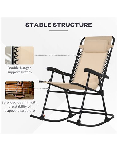 Outsunny Outdoor Folding Rocking Chair, Zero Gravity Design with Headrest, Portable and Comfortable, Beige 84A-099V01BG