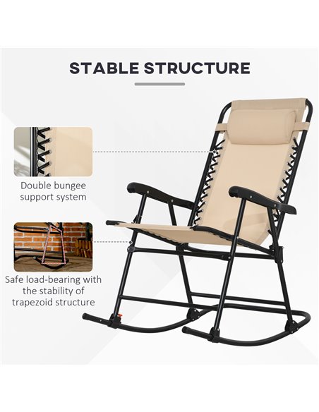 Outsunny Outdoor Folding Rocking Chair, Zero Gravity Design with Headrest, Portable and Comfortable, Beige 84A-099V01BG - pic 59889 | FastDaddyshop