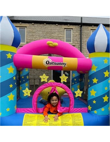 Outsunny Kids Bounce Castle House Inflatable Trampoline Basket with Inflator for Age 3-12 Castle Stars Design 2.25 x 2.2 x 2.15m