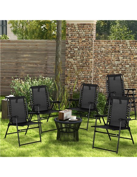 Outsunny 6 Pcs Patio Folding Chair Set, Outdoor Portable Loungers for Camping Pool Beach Deck, Lawn w/ Armrest Steel Frame Black - pic 59903 | FastDaddyshop