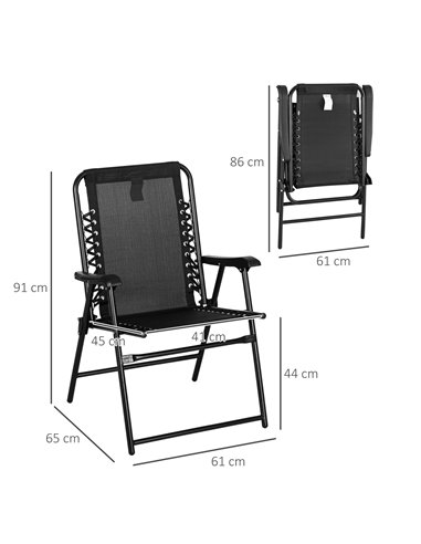 Outsunny 6 Pcs Patio Folding Chair Set, Outdoor Portable Loungers for Camping Pool Beach Deck, Lawn w/ Armrest Steel Frame Black