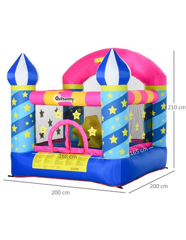 Outsunny Kids Bounce Castle House Inflatable Trampoline Basket with Inflator for Age 3-12 Castle Stars Design 2.25 x 2.2 x 2.15m
