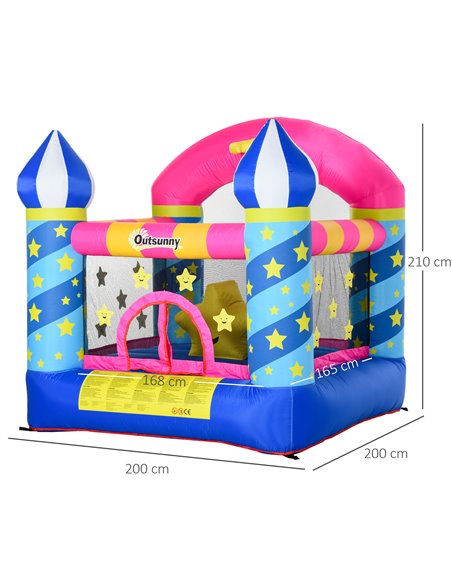 Outsunny Kids Bounce Castle House Inflatable Trampoline Basket with Inflator for Age 3-12 Castle Stars Design 2.25 x 2.2 x 2.15m - pic 5991 | FastDaddyshop