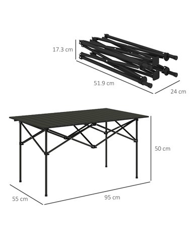 Outsunny Aluminium Folding Picnic Table, Lightweight, Portable with Roll Up Top and Carry Bag for Outdoor Activities, Cooking, H