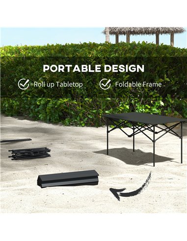 Outsunny Aluminium Folding Picnic Table, Lightweight, Portable with Roll Up Top and Carry Bag for Outdoor Activities, Cooking, H