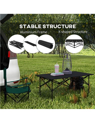 Outsunny Aluminium Folding Picnic Table, Lightweight, Portable with Roll Up Top and Carry Bag for Outdoor Activities, Cooking, H