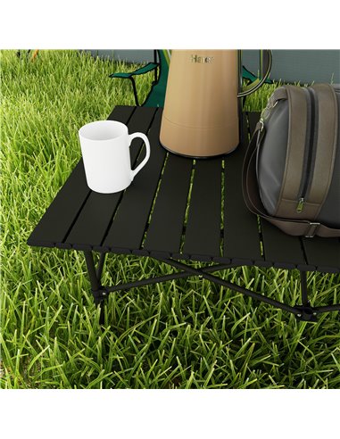 Outsunny Aluminium Folding Picnic Table, Lightweight, Portable with Roll Up Top and Carry Bag for Outdoor Activities, Cooking, H