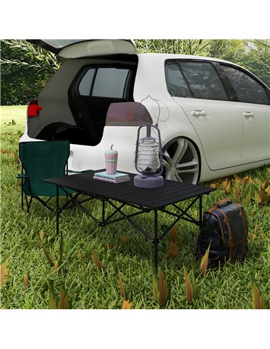 Outsunny Aluminium Folding Picnic Table, Lightweight, Portable with Roll Up Top and Carry Bag for Outdoor Activities, Cooking, H