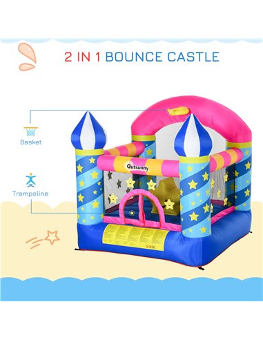 Outsunny Kids Bounce Castle House Inflatable Trampoline Basket with Inflator for Age 3-12 Castle Stars Design 2.25 x 2.2 x 2.15m