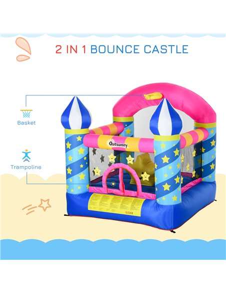 Outsunny Kids Bounce Castle House Inflatable Trampoline Basket with Inflator for Age 3-12 Castle Stars Design 2.25 x 2.2 x 2.15m - pic 5992 | FastDaddyshop