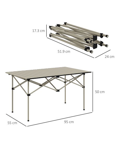 Outsunny Aluminium Folding Picnic Table, Lightweight, Portable with Roll Up Top and Carry Bag for Outdoor Adventures, Cooking, H - pic 59922 | FastDaddyshop