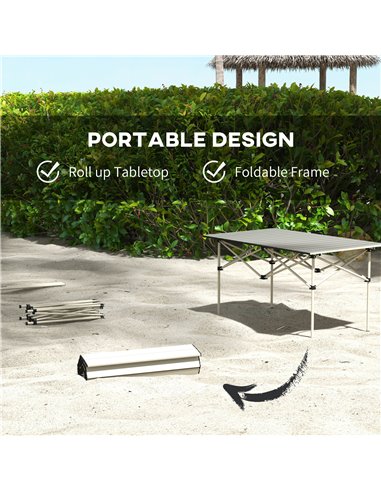 Outsunny Aluminium Folding Picnic Table, Lightweight, Portable with Roll Up Top and Carry Bag for Outdoor Adventures, Cooking, H