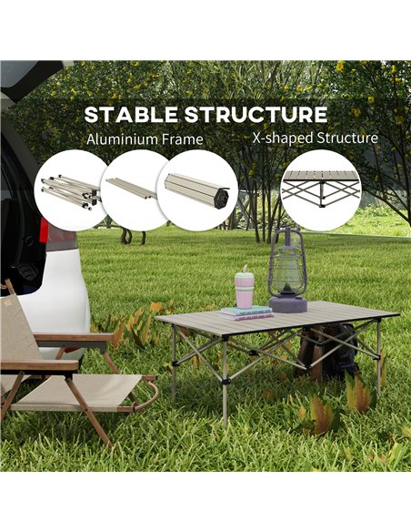 Outsunny Aluminium Folding Picnic Table, Lightweight, Portable with Roll Up Top and Carry Bag for Outdoor Adventures, Cooking, H - pic 59924 | FastDaddyshop