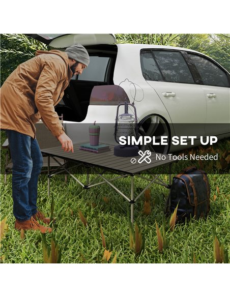 Outsunny Aluminium Folding Picnic Table, Lightweight, Portable with Roll Up Top and Carry Bag for Outdoor Adventures, Cooking, H - pic 59925 | FastDaddyshop