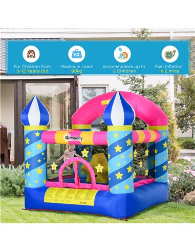 Outsunny Kids Bounce Castle House Inflatable Trampoline Basket with Inflator for Age 3-12 Castle Stars Design 2.25 x 2.2 x 2.15m