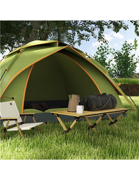 Outsunny Folding Camping Table, Portable Aluminium Picnic Table with Roll-Up Top, for Indoor, Outdoor, Party, BBQ, Natural Wood  - pic 59930 | FastDaddyshop