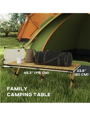 Outsunny Folding Camping Table, Portable Aluminium Picnic Table with Roll-Up Top, for Indoor, Outdoor, Party, BBQ, Natural Wood 