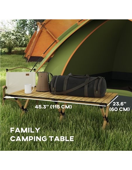 Outsunny Folding Camping Table, Portable Aluminium Picnic Table with Roll-Up Top, for Indoor, Outdoor, Party, BBQ, Natural Wood  - pic 59933 | FastDaddyshop