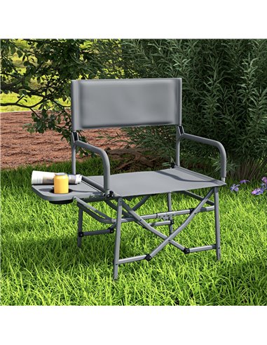 Outsunny Folding Directors Camping Chair, with Side Table - Grey A20-383V00GY