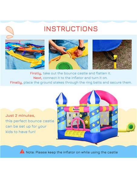 Outsunny Kids Bounce Castle House Inflatable Trampoline Basket with Inflator for Age 3-12 Castle Stars Design 2.25 x 2.2 x 2.15m - pic 5994 | FastDaddyshop