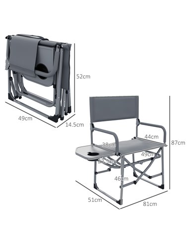 Outsunny Folding Directors Camping Chair, with Side Table - Grey A20-383V00GY