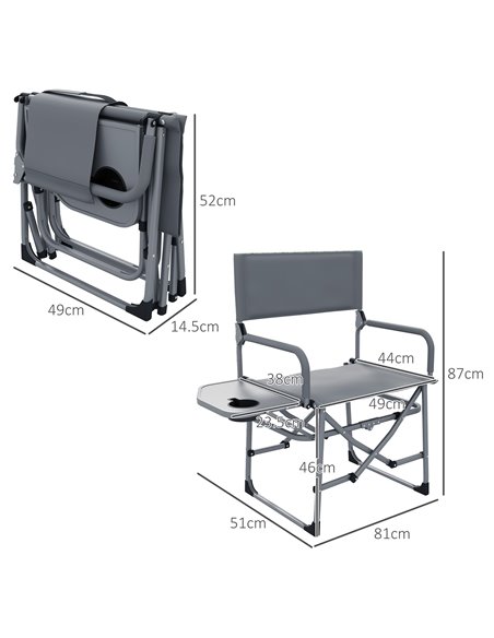 Outsunny Folding Directors Camping Chair, with Side Table - Grey A20-383V00GY - pic 59940 | FastDaddyshop