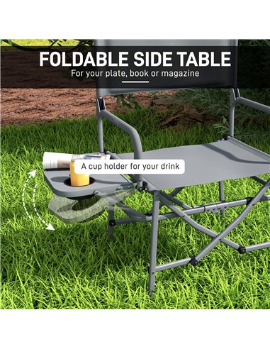 Outsunny Folding Directors Camping Chair, with Side Table - Grey A20-383V00GY