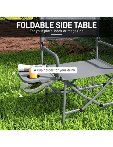 Outsunny Folding Directors Camping Chair, with Side Table - Grey A20-383V00GY - pic 59942 | FastDaddyshop