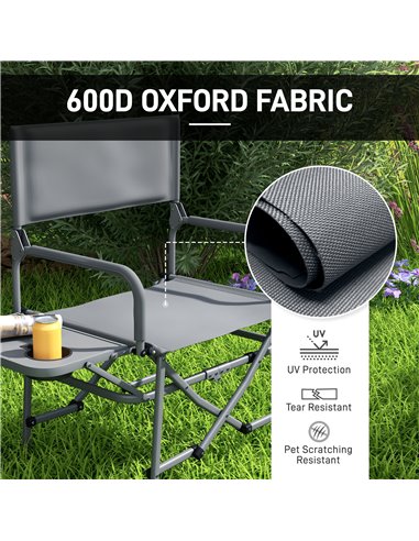 Outsunny Folding Directors Camping Chair, with Side Table - Grey A20-383V00GY
