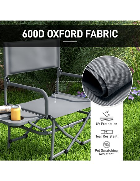 Outsunny Folding Directors Camping Chair, with Side Table - Grey A20-383V00GY - pic 59943 | FastDaddyshop