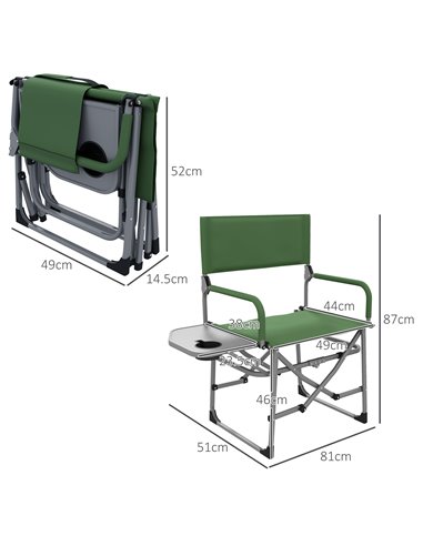Outsunny Folding Director's Chair, Portable Camping Chair with Side Table, Durable Outdoor Seating, Green A20-383V00GN