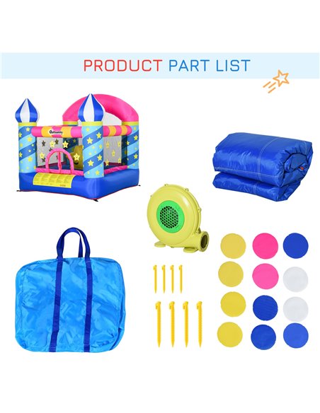 Outsunny Kids Bounce Castle House Inflatable Trampoline Basket with Inflator for Age 3-12 Castle Stars Design 2.25 x 2.2 x 2.15m - pic 5995 | FastDaddyshop