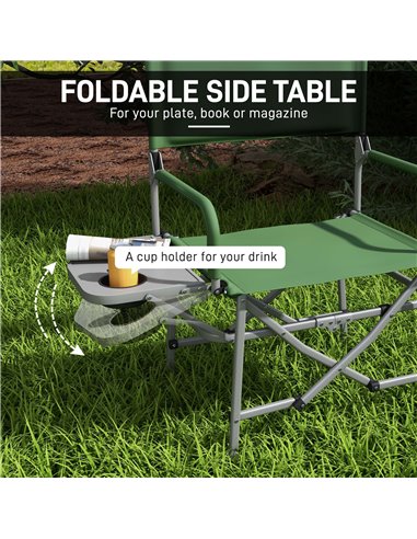 Outsunny Folding Director's Chair, Portable Camping Chair with Side Table, Durable Outdoor Seating, Green A20-383V00GN