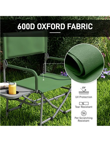 Outsunny Folding Director's Chair, Portable Camping Chair with Side Table, Durable Outdoor Seating, Green A20-383V00GN