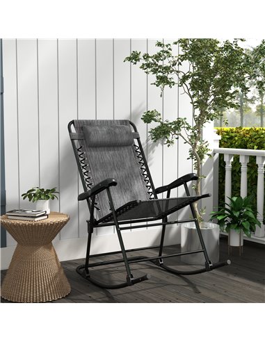Outsunny Folding Rocking Chair Outdoor Portable Zero Gravity Chair w/ Headrest Grey 84A-099V01GY