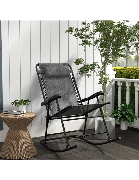 Outsunny Folding Rocking Chair Outdoor Portable Zero Gravity Chair w/ Headrest Grey 84A-099V01GY - pic 59957 | FastDaddyshop