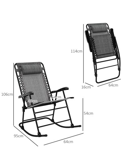 Outsunny Folding Rocking Chair Outdoor Portable Zero Gravity Chair w/ Headrest Grey 84A-099V01GY - pic 59958 | FastDaddyshop