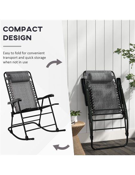 Outsunny Folding Rocking Chair Outdoor Portable Zero Gravity Chair w/ Headrest Grey 84A-099V01GY - pic 59959 | FastDaddyshop