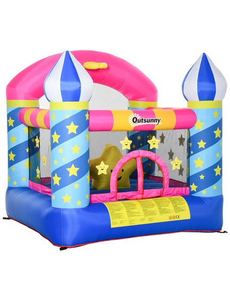 Outsunny Kids Bounce Castle House Inflatable Trampoline Basket with Inflator for Age 3-12 Castle Stars Design 2.25 x 2.2 x 2.15m - pic 5996 | FastDaddyshop