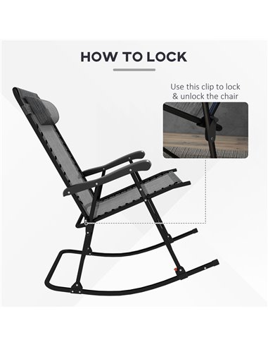 Outsunny Folding Rocking Chair Outdoor Portable Zero Gravity Chair w/ Headrest Grey 84A-099V01GY