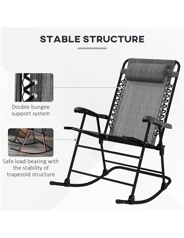 Outsunny Folding Rocking Chair Outdoor Portable Zero Gravity Chair w/ Headrest Grey 84A-099V01GY