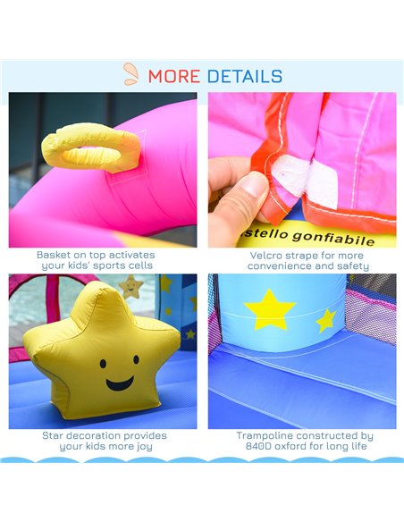 Outsunny Kids Bounce Castle House Inflatable Trampoline Basket with Inflator for Age 3-12 Castle Stars Design 2.25 x 2.2 x 2.15m - pic 5997 | FastDaddyshop