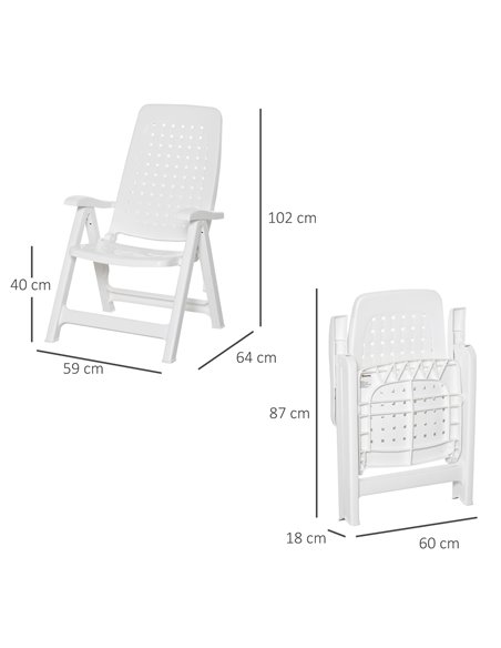 Outsunny Folding Dining Chairs, Set of 2 Plastic Reclining Armchairs with 4-Position Backrest for Indoor & Outdoor, White 84B-71 - pic 59986 | FastDaddyshop