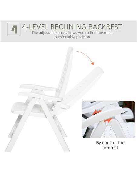 Outsunny Folding Dining Chairs, Set of 2 Plastic Reclining Armchairs with 4-Position Backrest for Indoor & Outdoor, White 84B-71 - pic 59987 | FastDaddyshop