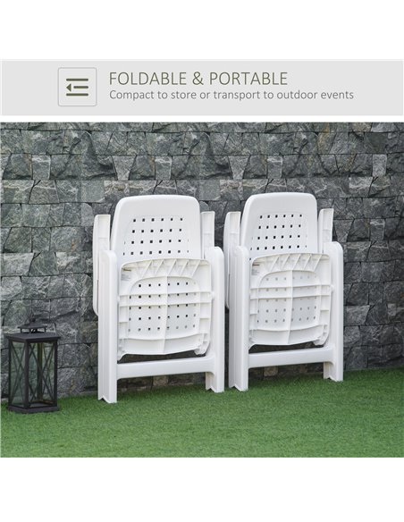 Outsunny Folding Dining Chairs, Set of 2 Plastic Reclining Armchairs with 4-Position Backrest for Indoor & Outdoor, White 84B-71 - pic 59988 | FastDaddyshop