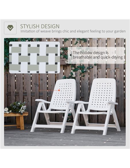 Outsunny Folding Dining Chairs, Set of 2 Plastic Reclining Armchairs with 4-Position Backrest for Indoor & Outdoor, White 84B-71 - pic 59989 | FastDaddyshop