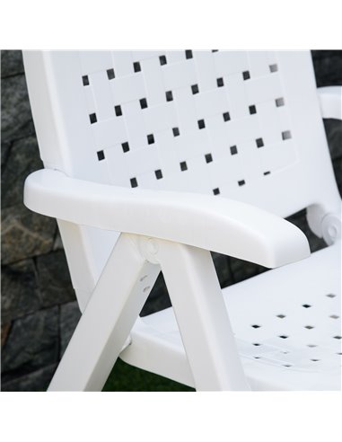 Outsunny Folding Dining Chairs, Set of 2 Plastic Reclining Armchairs with 4-Position Backrest for Indoor & Outdoor, White 84B-71